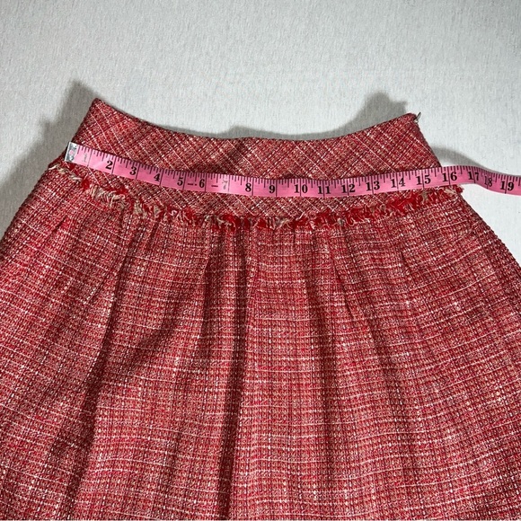 BCBG MaxAzria Cotton Wool Blend Tweed Mini Skirt in Candy Cane Red + Cream - Picture 5 of 12